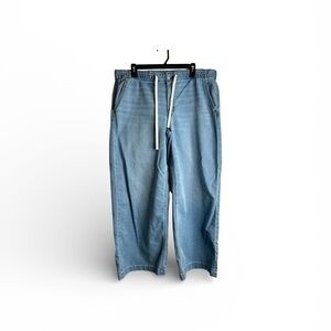 American Eagle Womens L Low Rise Baggy Wide Leg Pull On Jeans Light Wash 6324